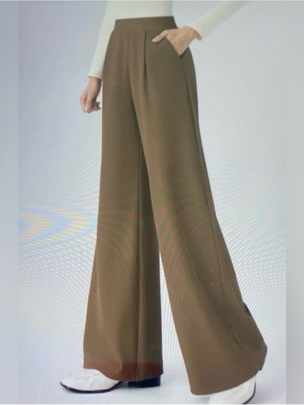 Halara Sz Large Tall Flex High Waisted Wide Leg Micro Waffle Pants Brown NWT